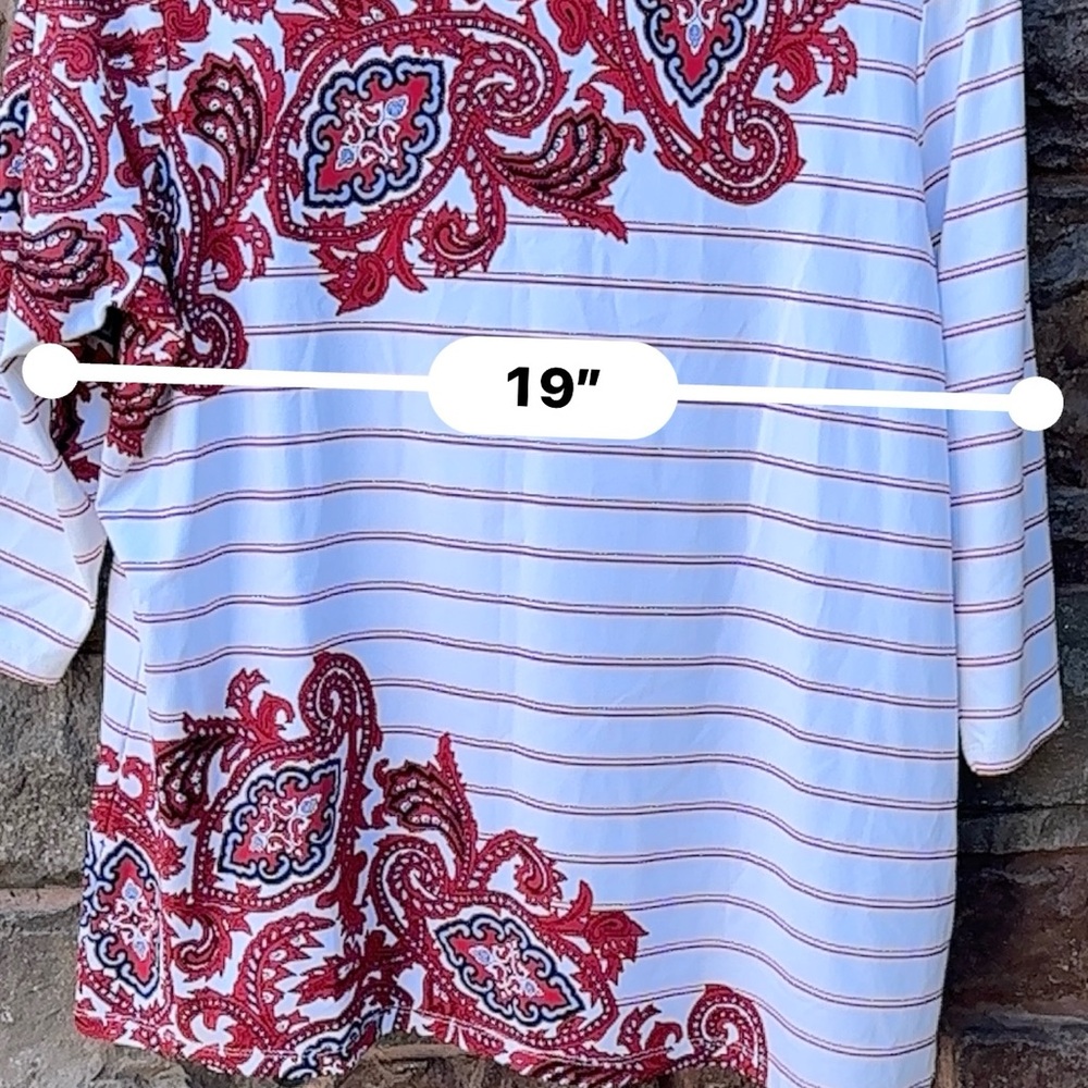 Charter Club Petite XL Boatneck 3/4 Sleeve Top Red White Stripe Paisley NWT - Picture 11 of 12
